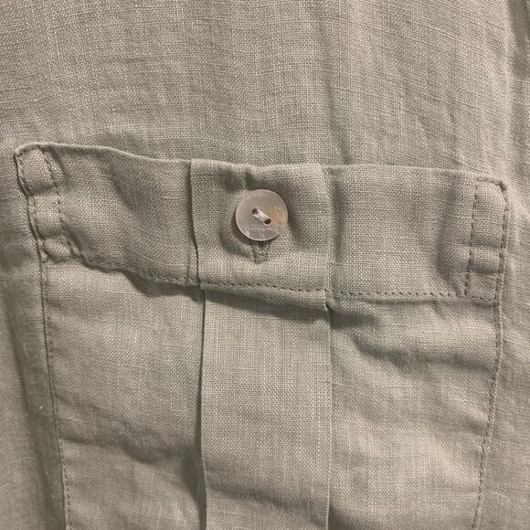 Isaac Mizrahi Womens Sage Green 100% Linen Button Up Blouse XL Roll Tab Sleeve - Picture 2 of 6